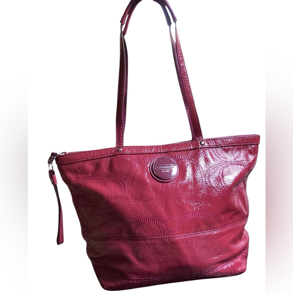 ▶️ Coach ◀️ Hot Pink Patent Leather Tote F15142 - Picture 4 of 17